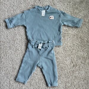 H&M Baby Ribbed Two-Piece Set in Dusty Blue